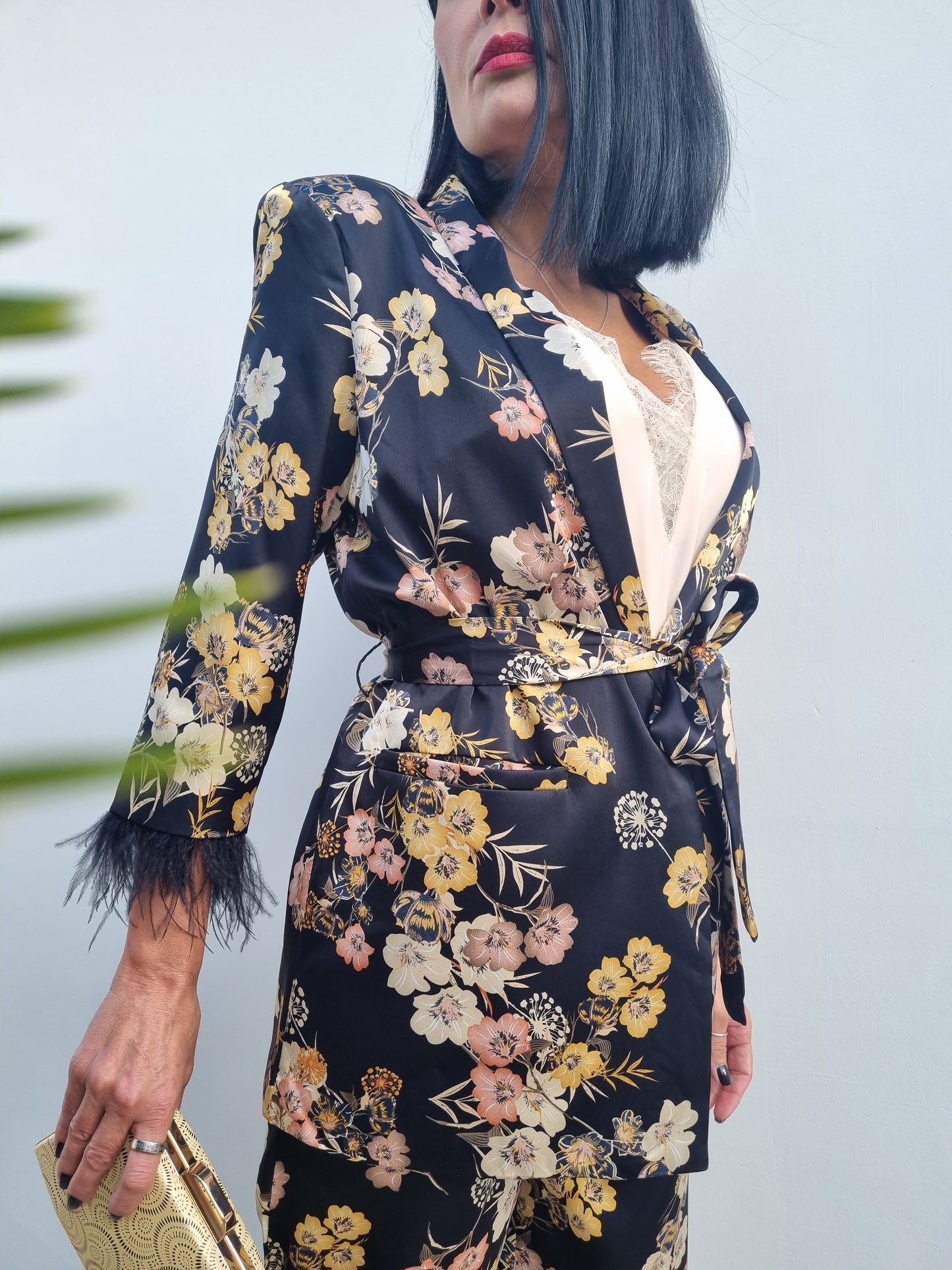 Floral satin suit