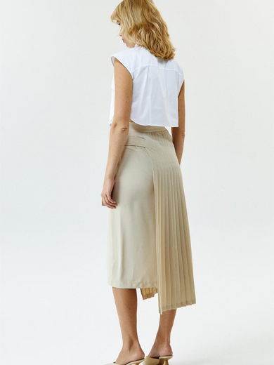 Pleated asymmetric skirt