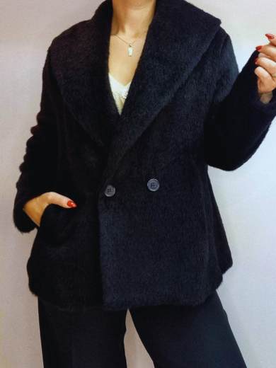 Fur coat with wide lapel