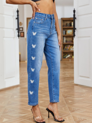 Παντελόνι jean με πεταλούδες