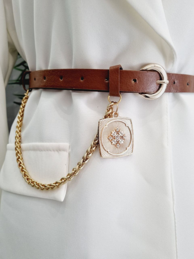 Belt with buckle and chain